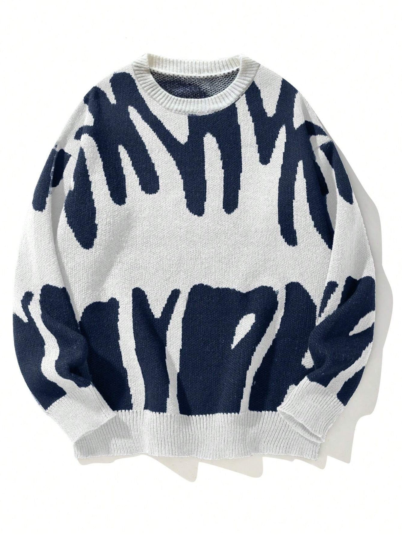 Pull femme – Maille douce – Coupe ample – Motif jacquard – Col rond côtelé – Manches longues
