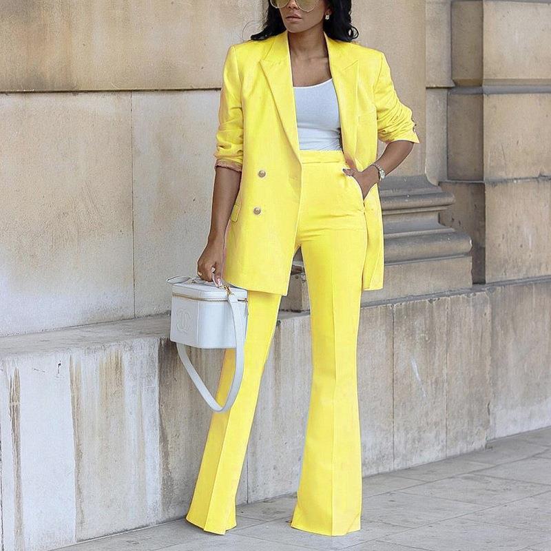 Ensemble Pantalon Blazer Femme – Coupe Décontractée – Taille Haute – Tissu Respirant