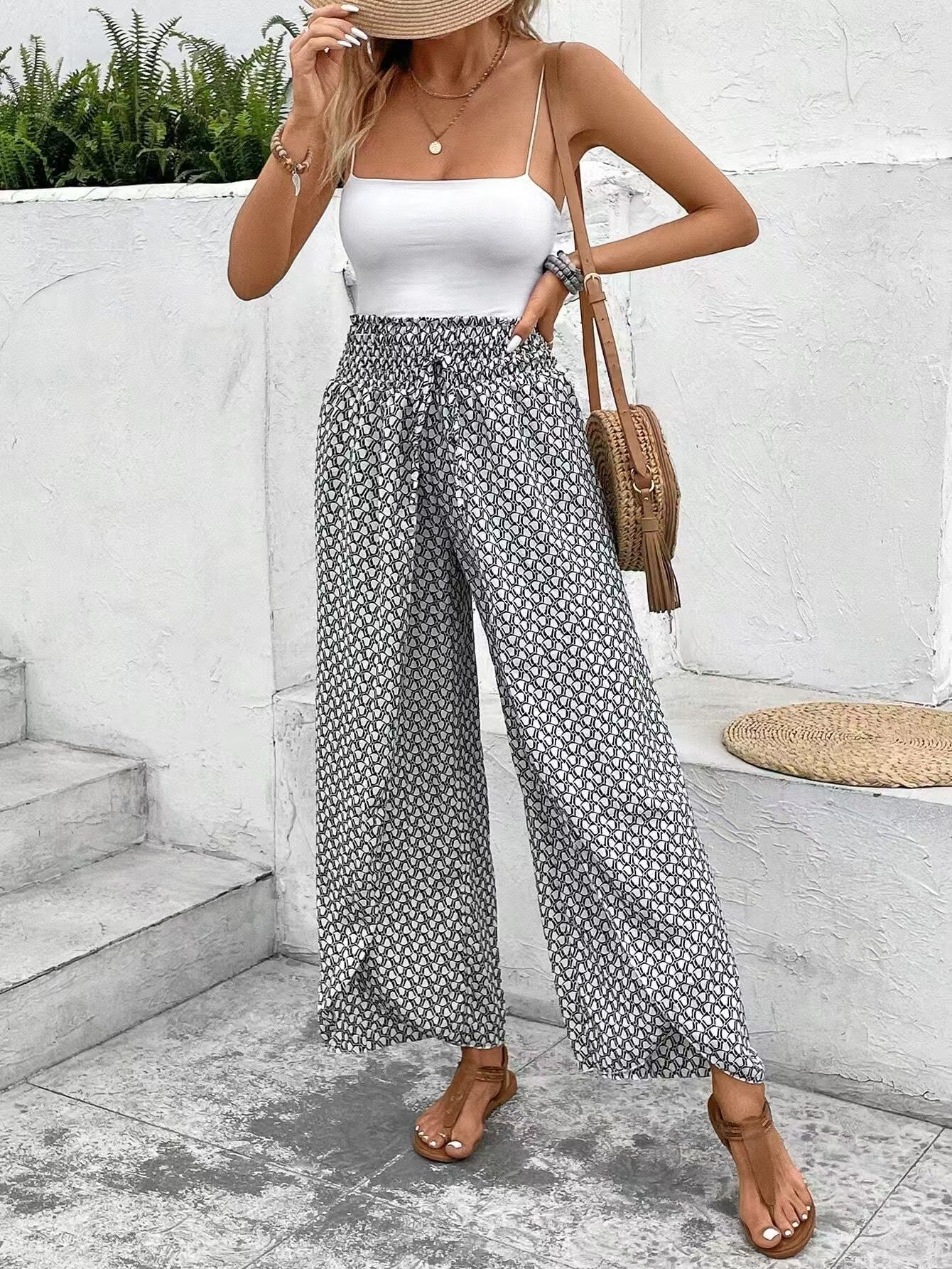 Pantalon Jupe Femme – Coupe Large – Imprimé Fleuri – Fentes Latérales – Tissu Respirant