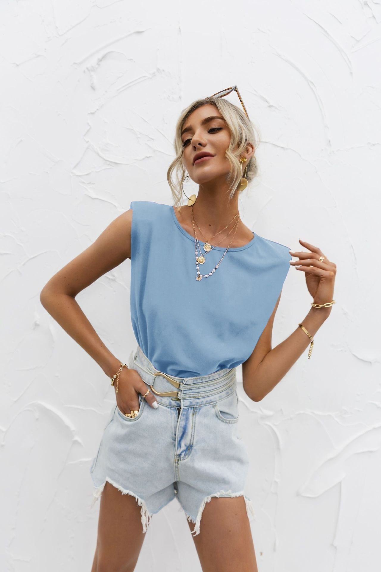 Women's short-sleeve top – Loose fit – Dropped shoulders – Breathable fabric