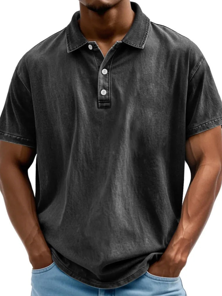 Men's polo – Relaxed fit – Natural fibers – Faded retro style – Short sleeves
