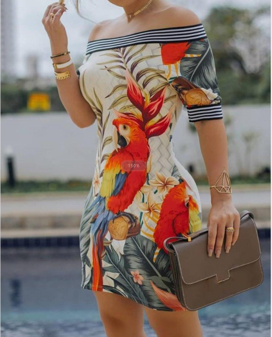 Robe femme épaules dénudées – Coupe ajustée – Mini – Imprimé graphique artistique