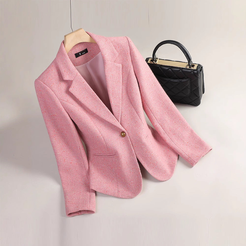 Women's Blazer – Slim Fit – Herringbone Pattern – Tailored Fit – Gold Button