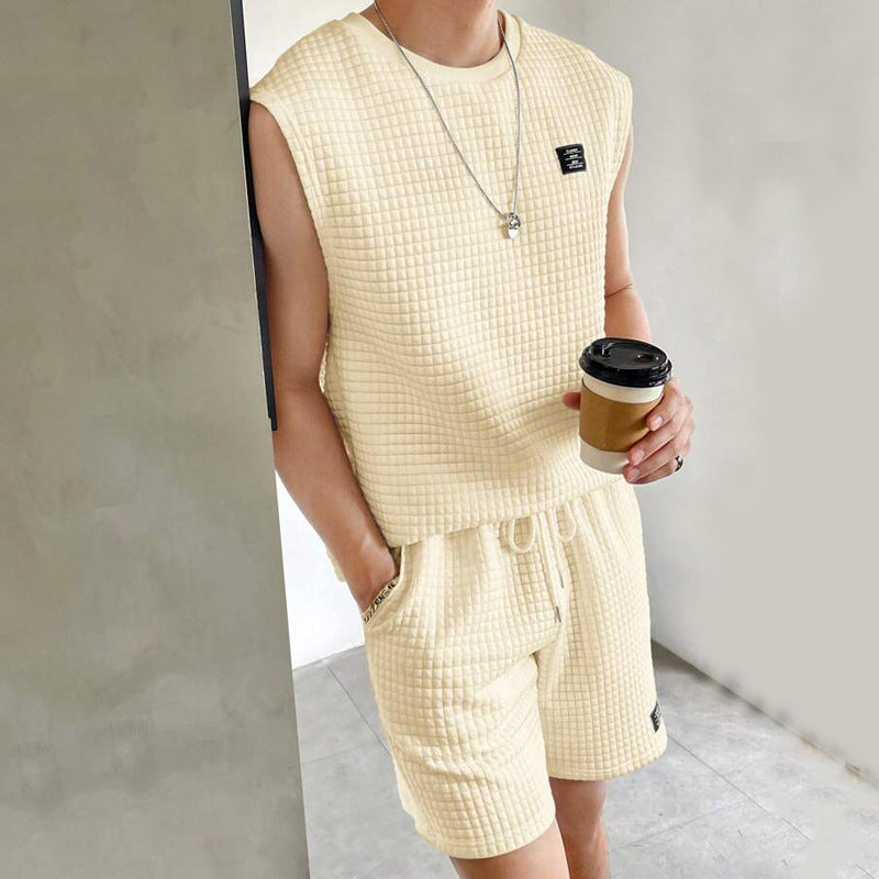 Men's Set Tank Top and Shorts – Textured Knit – Relaxed Fit – Casual Outfit