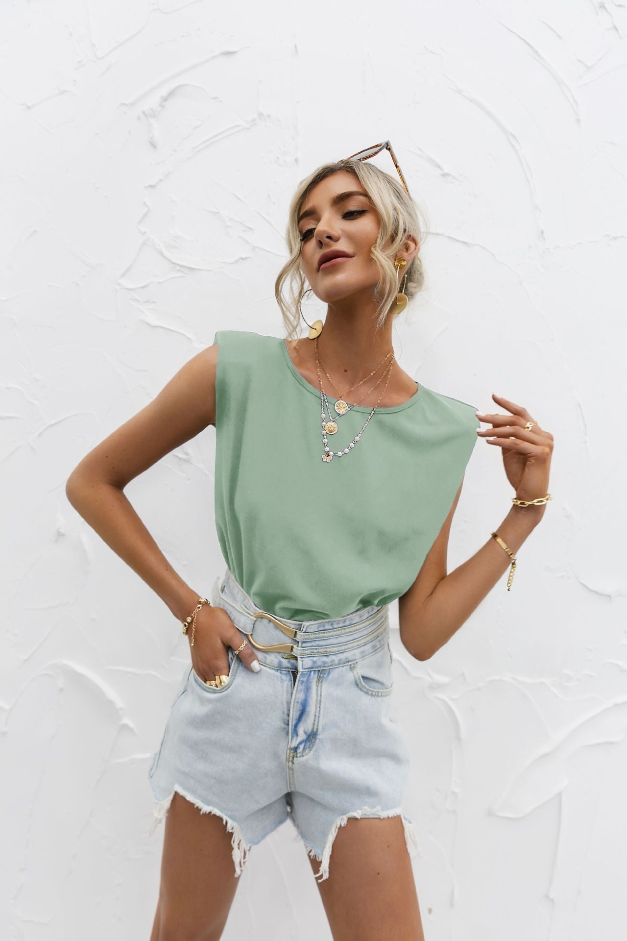Women's short-sleeve top – Loose fit – Dropped shoulders – Breathable fabric