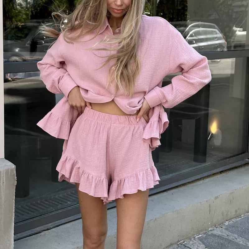 Ensemble Détente Femme – Coupe Décontractée – Tissu Respirant – Chemise Longue & Short