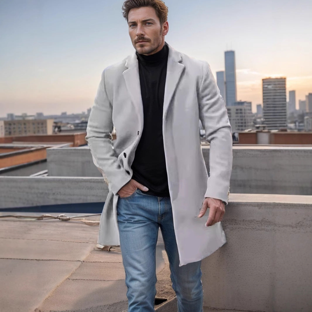Manteau homme en laine – Coupe classique – Longueur mi-cuisse – Col à revers – Boutonnage devant