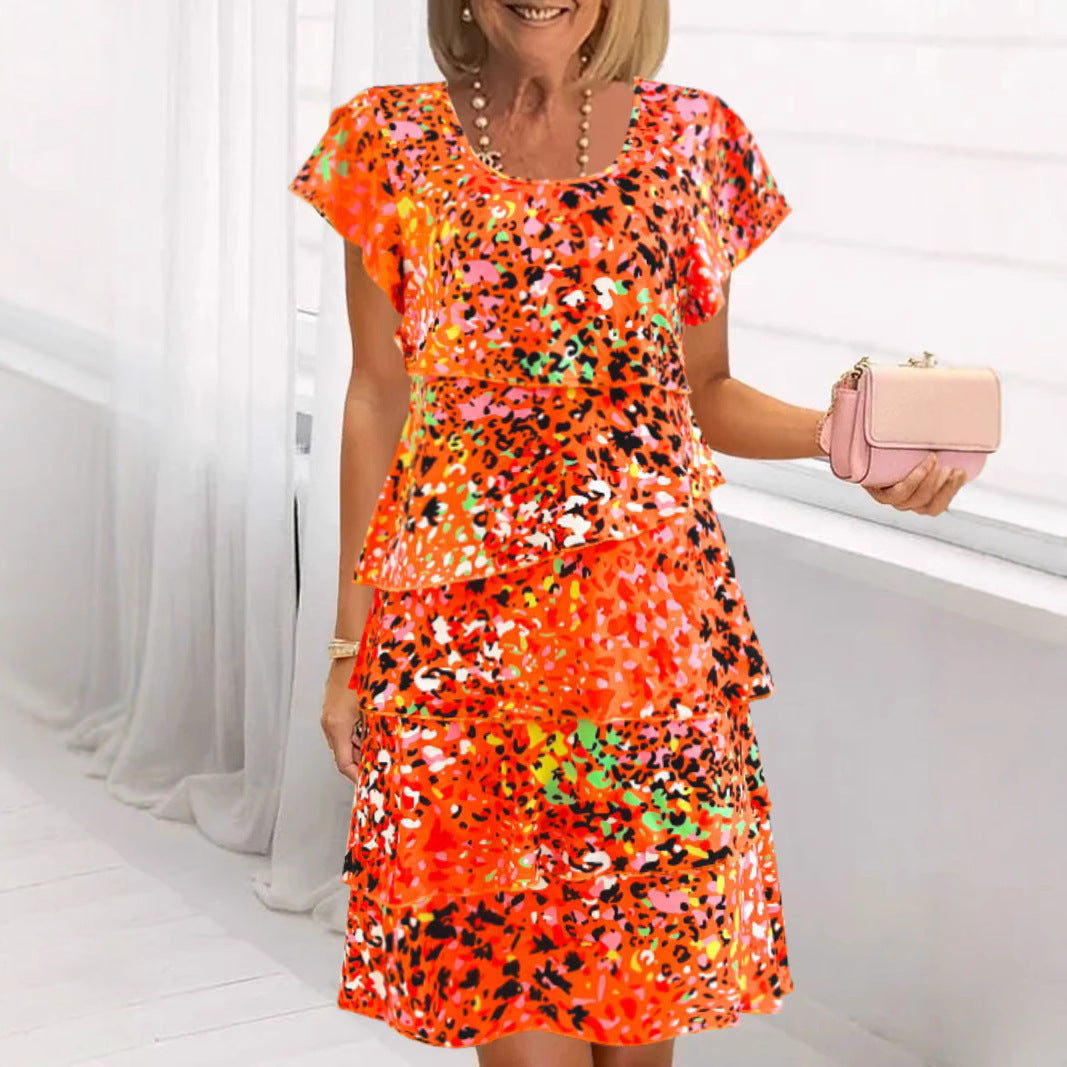 Robe midi femme – Coupe évasée – Manches papillon – Imprimé fleuri – Coton léger