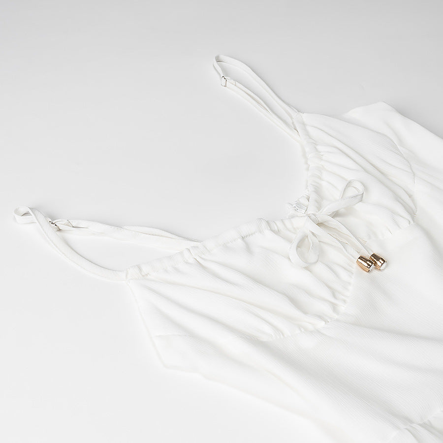 Robe longue femme – Coton léger – Bretelles fines – Dos nu – Jupe à volants