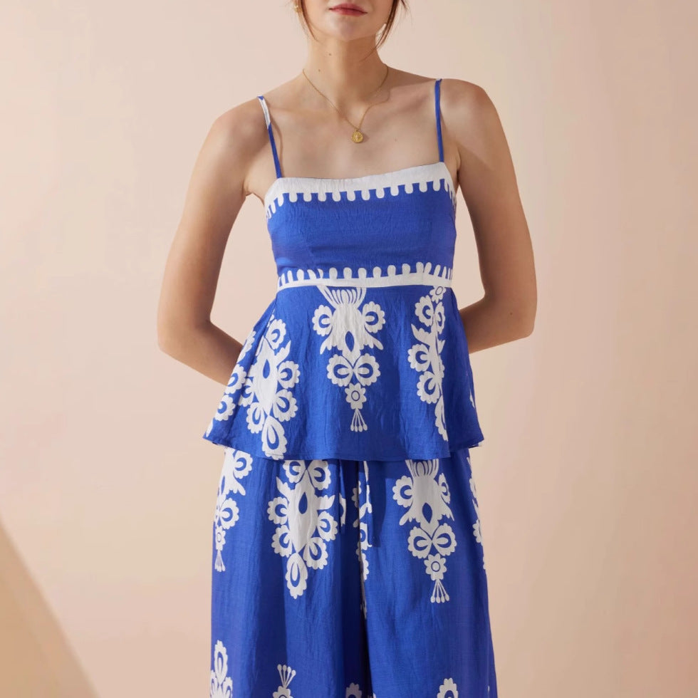 Haut femme – Coupe péplum – Bretelles fines – Imprimé ethnique – Coton léger