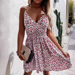 Robe femme sans manches – Coupe fluide – Taille élastique – Imprimé fleuri