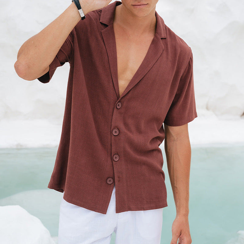 Men's casual shirt – relaxed fit – breathable fabric – notched collar – short sleeves