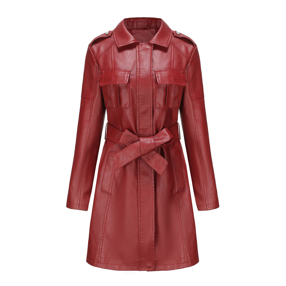 Veste mi-longue femme – Coupe structurée – Col pointu – Épaulette à boutons – Poches multiples