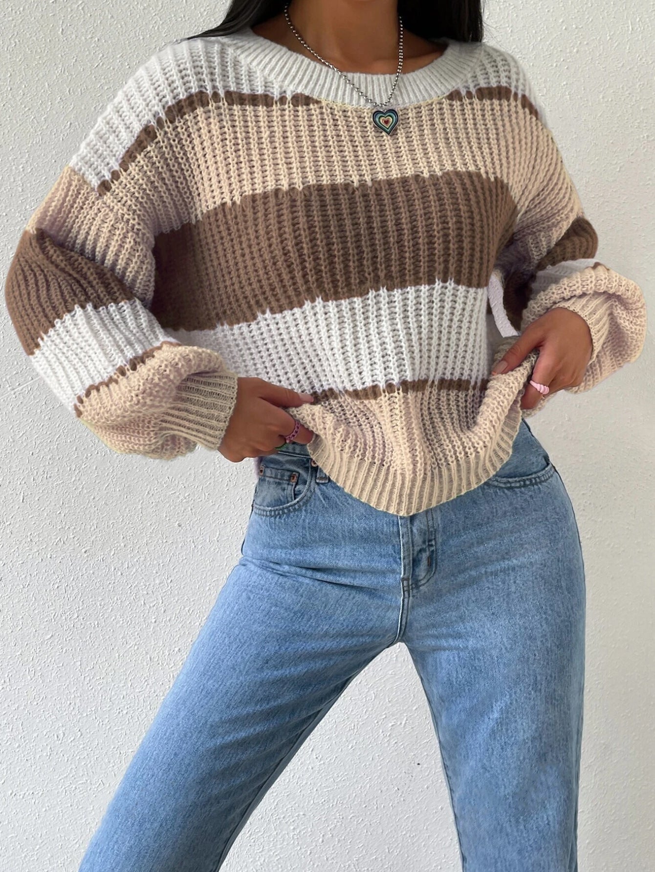 Pull femme – Coupe oversize – Manches longues col rond