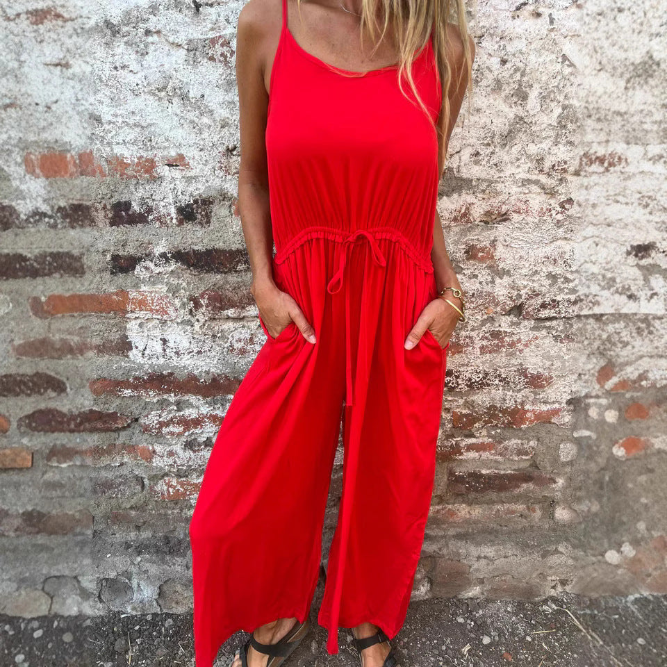 Women's jumpsuit – Loose fit – Adjustable waist – Sleeveless – Breathable fabric