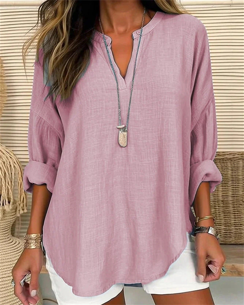 Chemise femme manches longues – Coupe décontractée – Col mao – Tissu respirant élégant