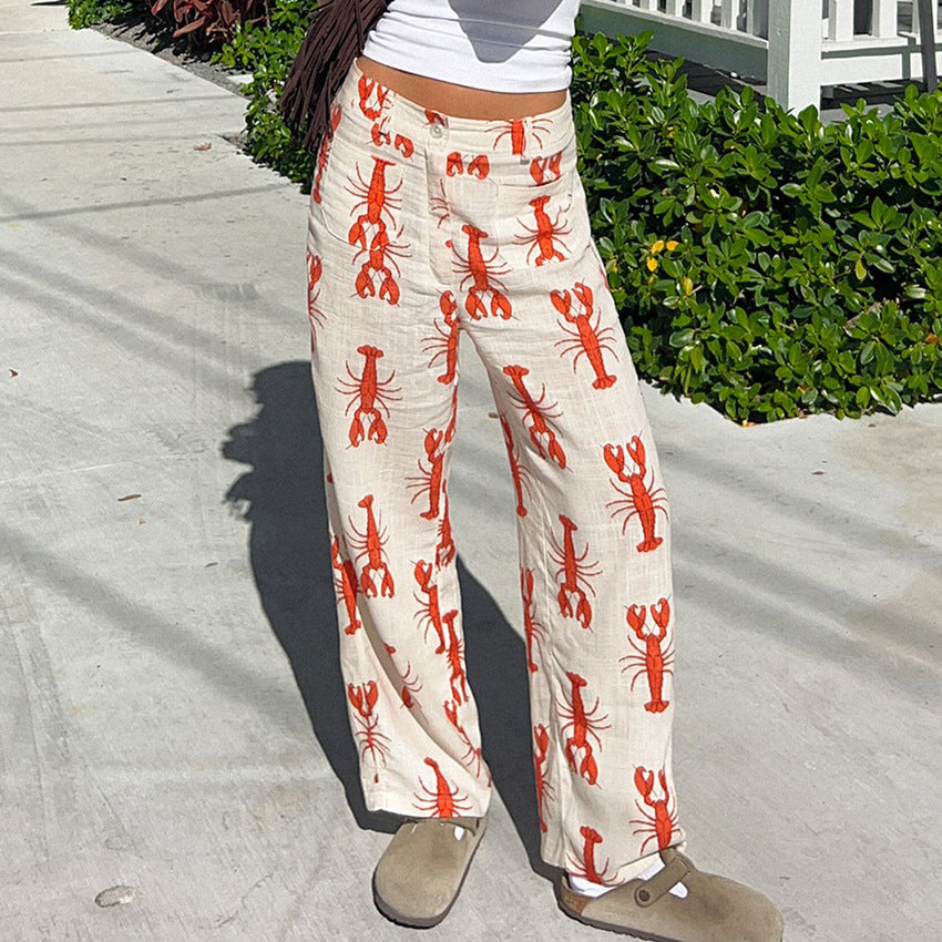 Women's casual pants – Straight cut – Breathable fabric – Playful print