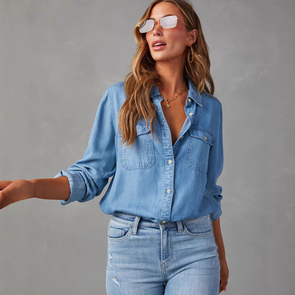 Chemise femme – Coupe décontractée – Tissu respirant – Manches longues – Poches poitrine