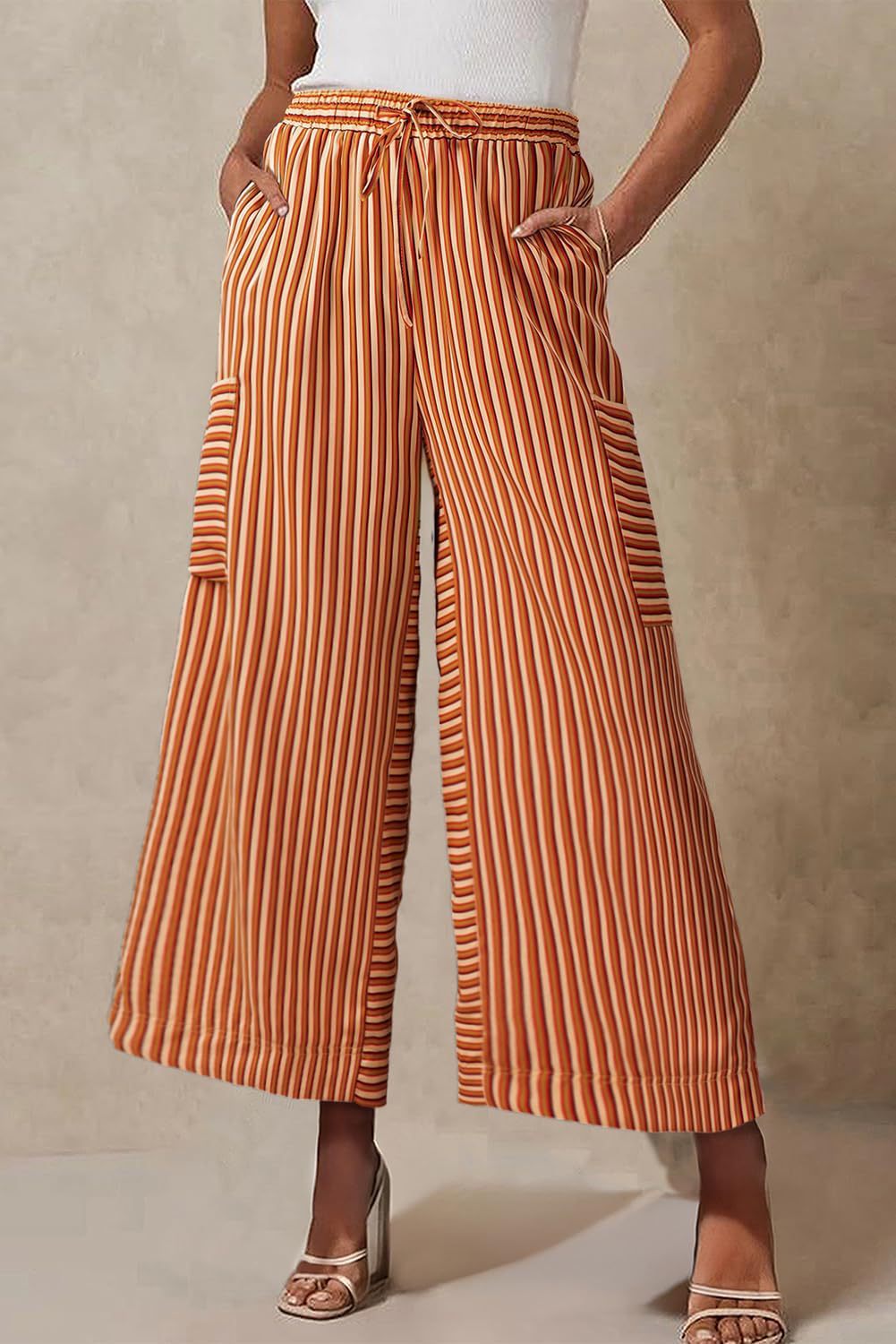 Wide women's pants – Relaxed fit – Breathable fabric – Vertical stripes