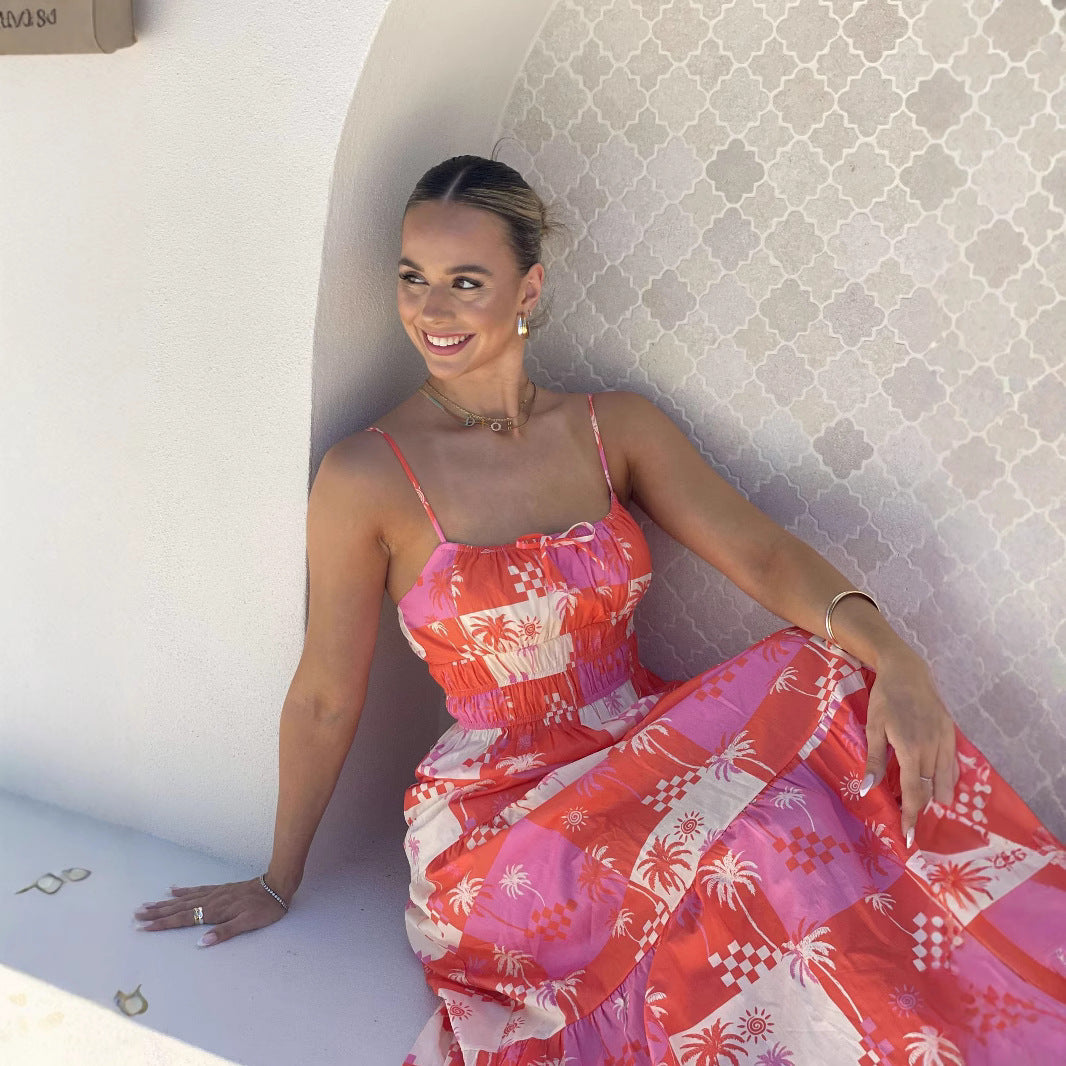 Robe maxi femme – Coupe fluide – Bretelles fines – Coton léger – Imprimé bohème