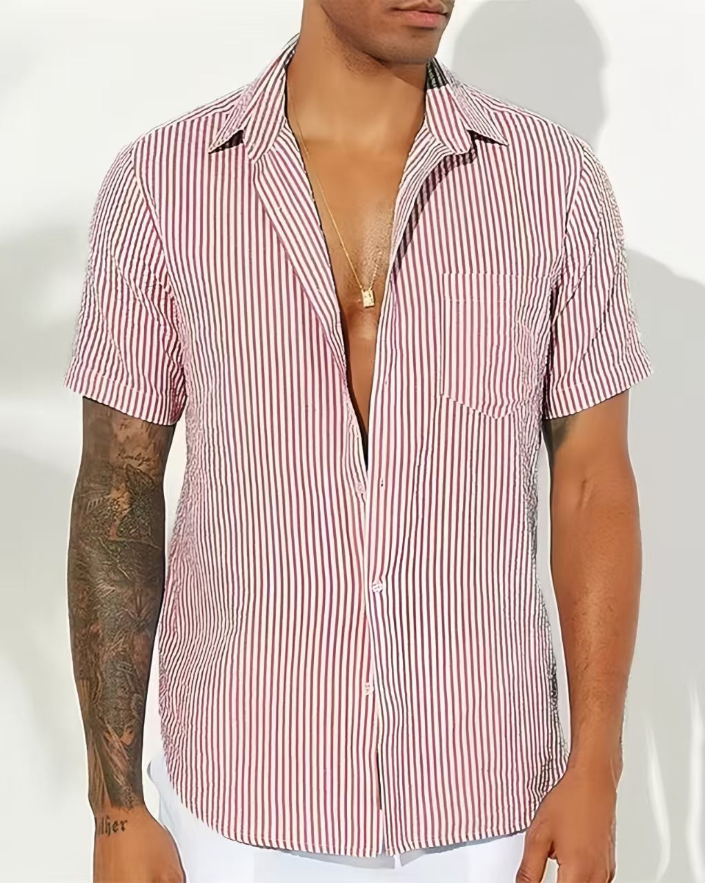 Men's striped shirt – Relaxed fit – Short sleeves – Breathable fabric