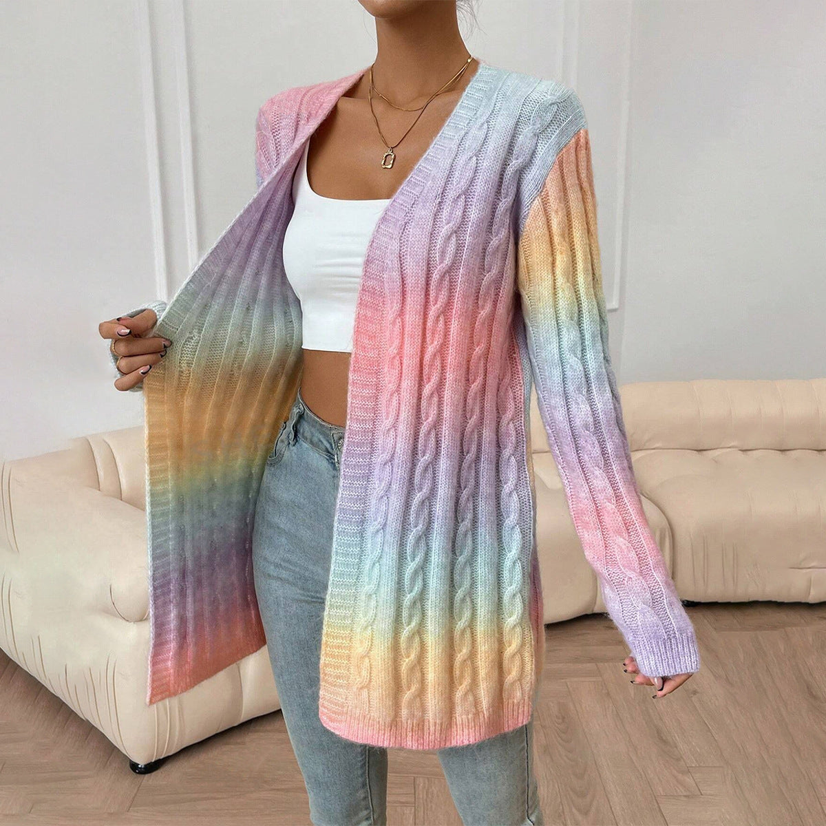 Cardigan femme – Coupe oversize – Maille douce torsadée – Longue ouverture devant