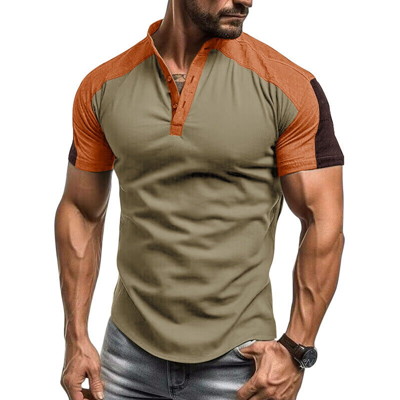 Men's short-sleeve shirt – Slim fit – Breathable cotton – No collar