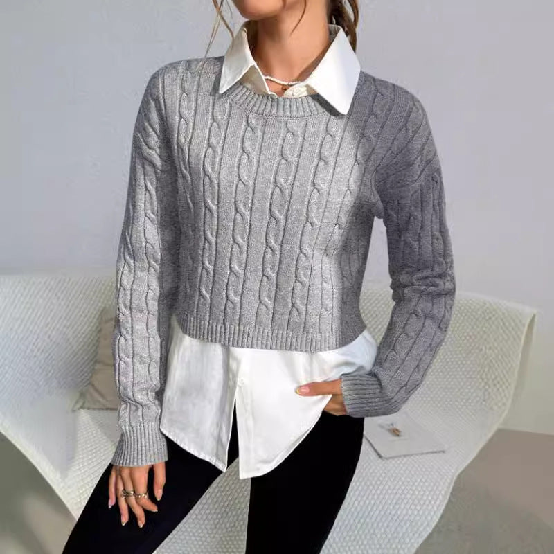 Pull femme – Coupe ajustée – Court – Manches longues