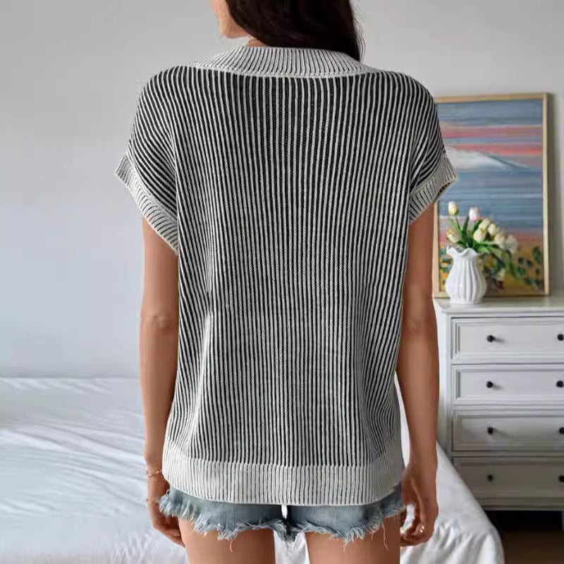 Gilet Sans Manches Femme – Coupe Décontractée – Tricot Doux – Col V Côtelé
