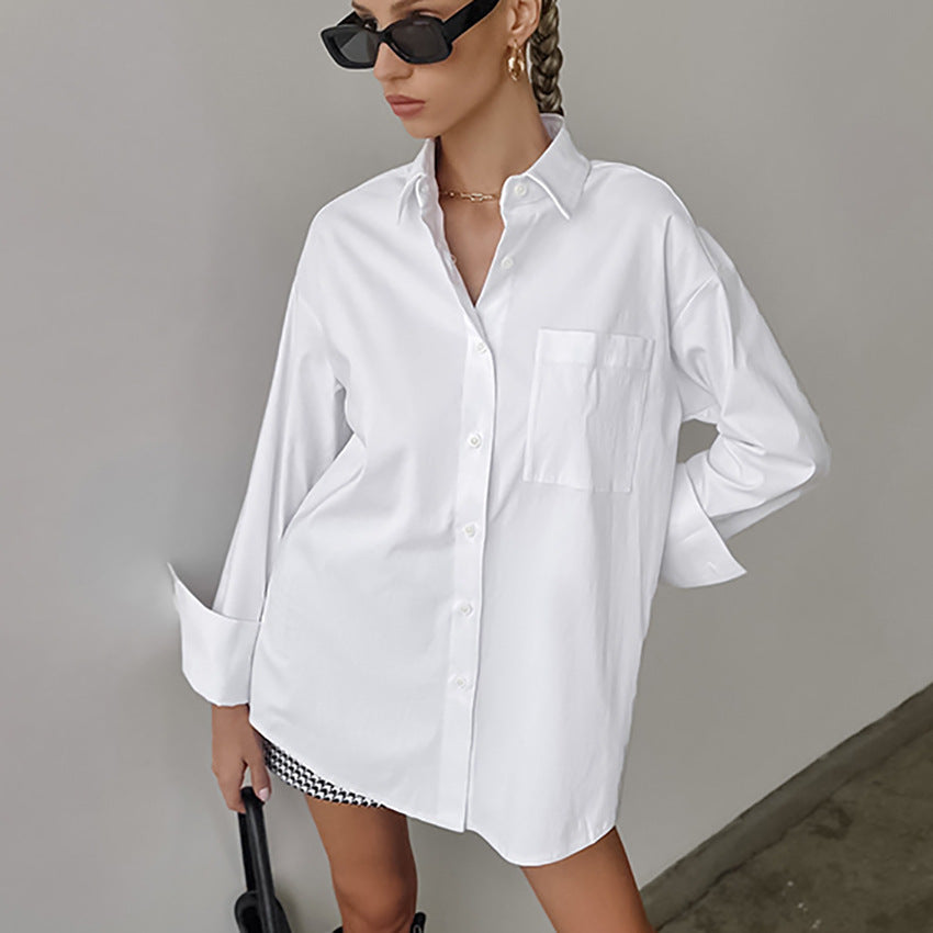 Chemise femme – Coupe oversize – Coton mélangé respirant – Manches longues