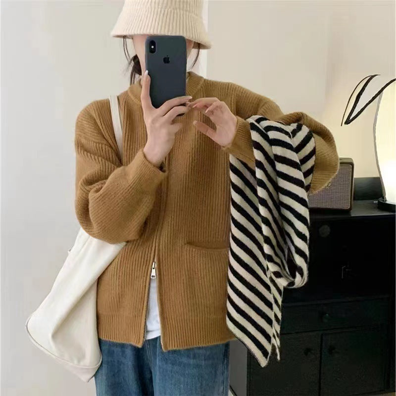 Gilet femme en maille – Coupe oversize – Fermeture double zip – Maille côtelée douce