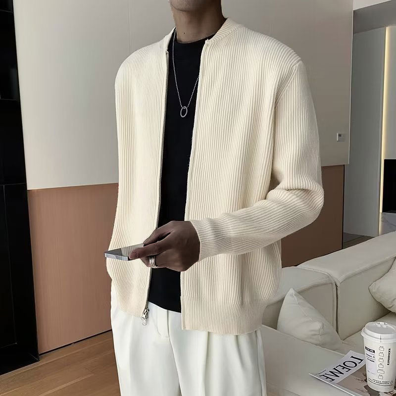 Gilet homme – Maille côtelée douce – Coupe décontractée – Fermeture zippée double