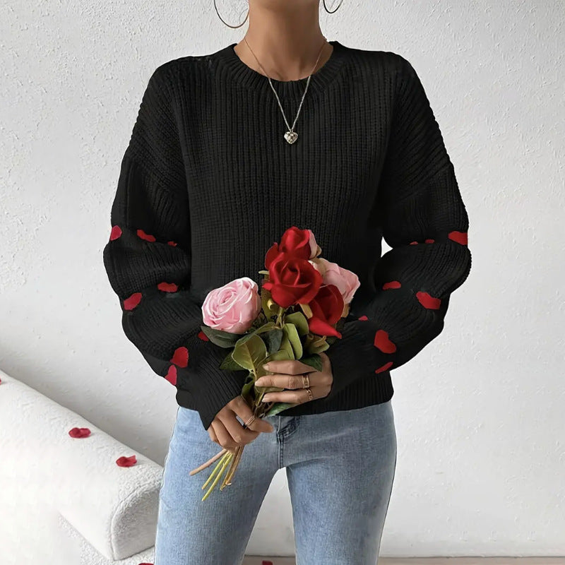 Pull femme – Coupe ample – Maille douce – Manches évasées – Motifs cœur