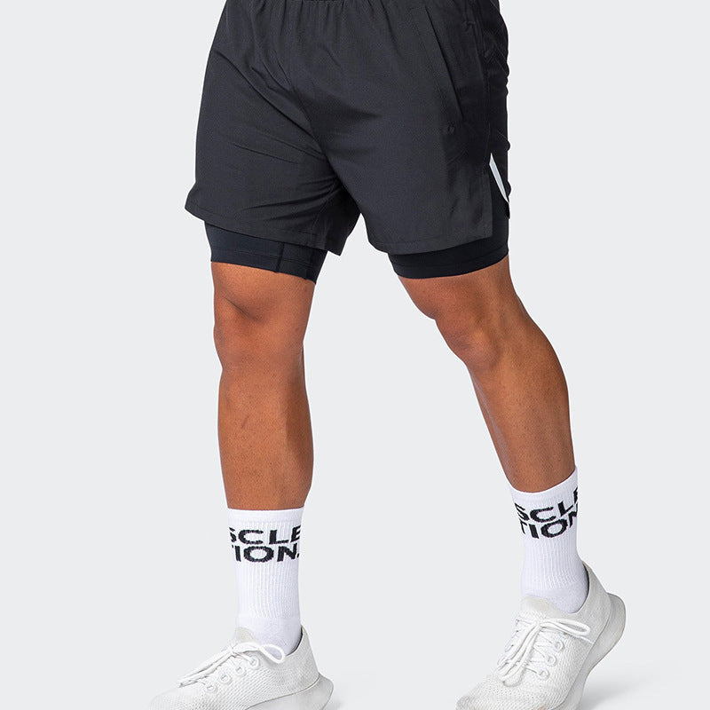 Men's sports shorts – Slim fit – Double layer – Breathable fabric – Elastic waistband