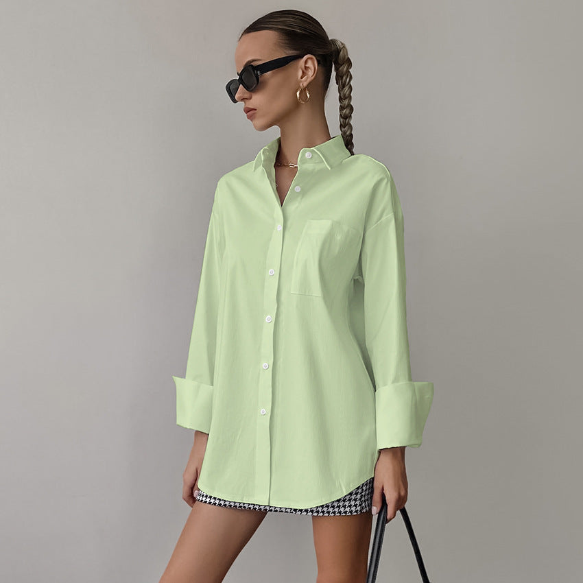 Chemise femme – Coupe oversize – Coton mélangé respirant – Manches longues