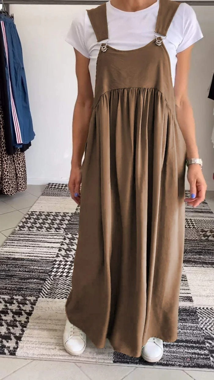 Robe longue femme – Lin coton – Coupe ample – Bretelles à boucle