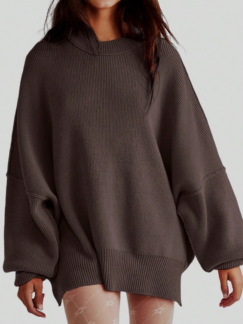 Pull Femme – Maille Douce – Coupe Oversize – Manches Longues – Fentes Côtés
