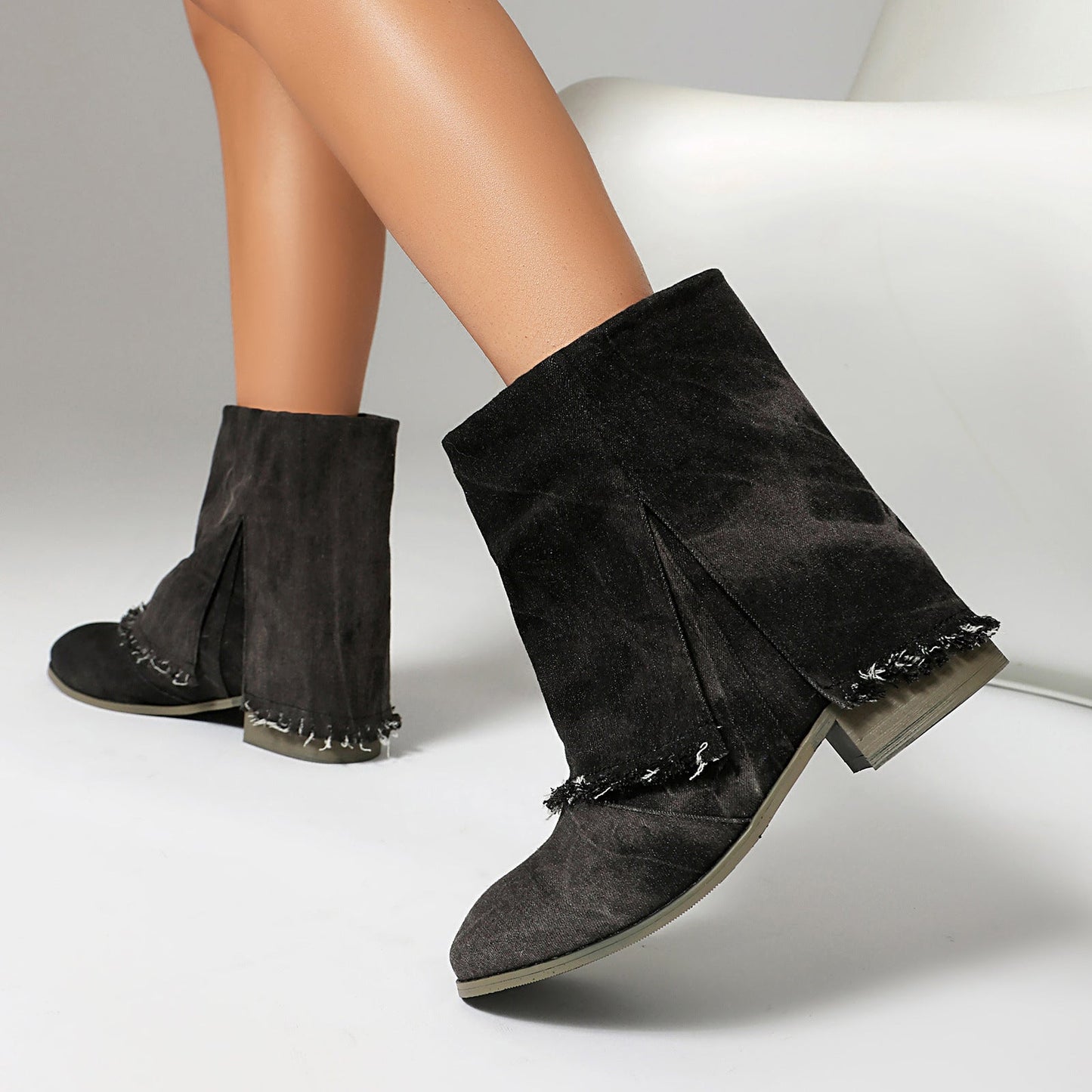 Bottines femme – Bout rond – Talon bas – Style décontracté – Enfilage facile
