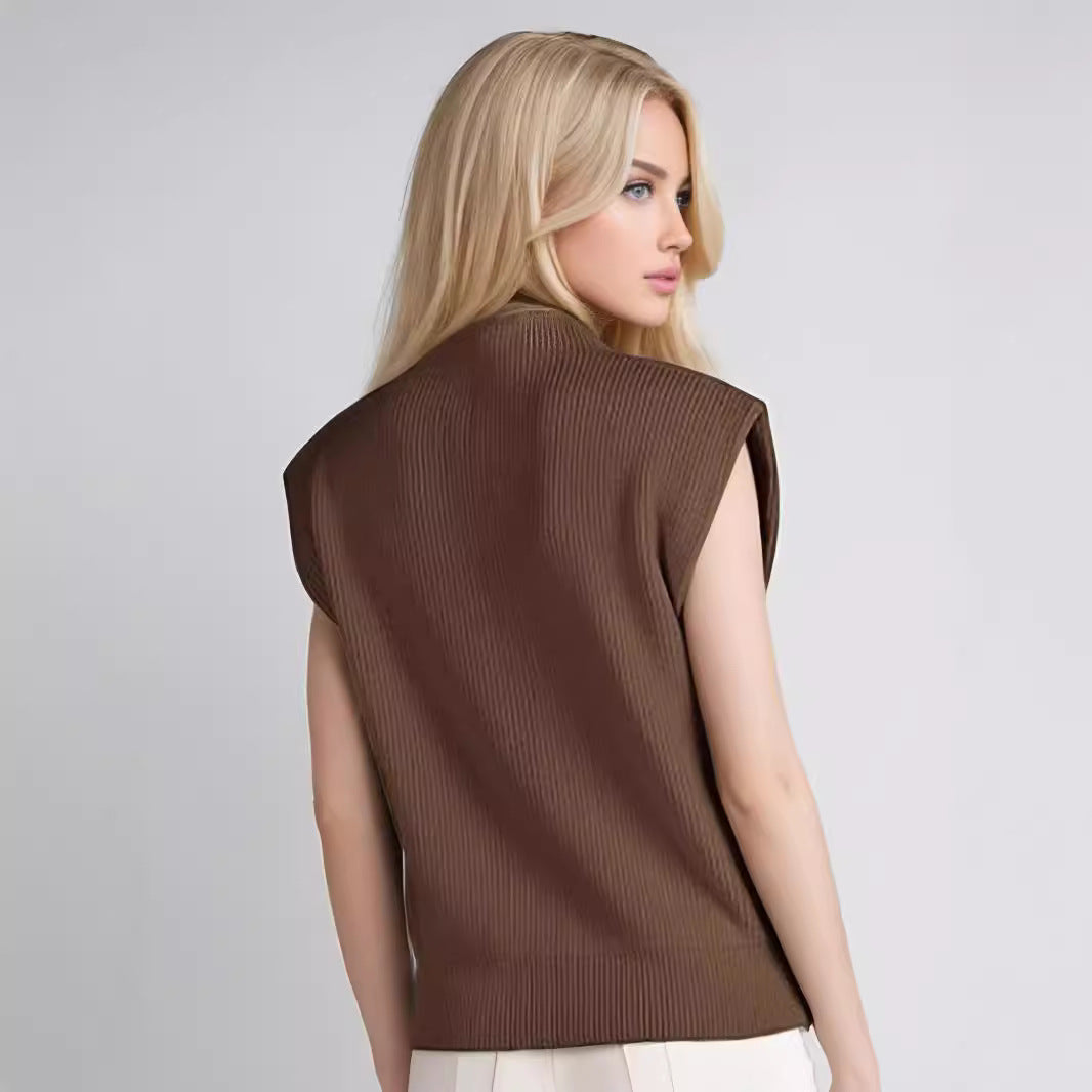 Débardeur Col Roulé Femme – Coupe Ample – Tricot Doux – Texture Côtelée