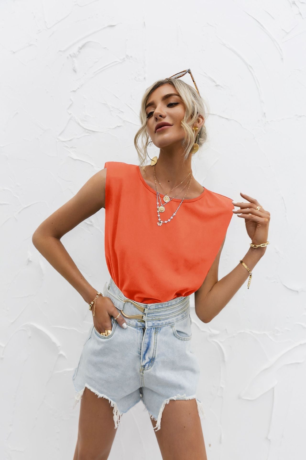 Women's short-sleeve top – Loose fit – Dropped shoulders – Breathable fabric