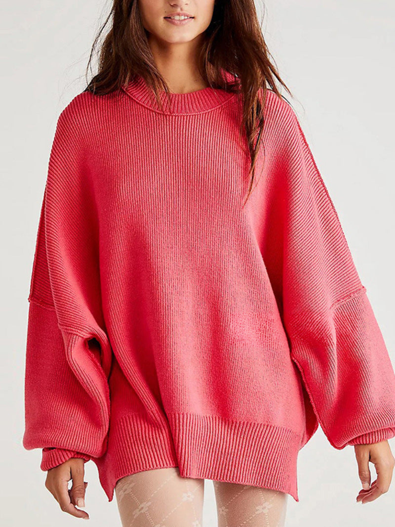 Pull Femme – Maille Douce – Coupe Oversize – Manches Longues – Fentes Côtés