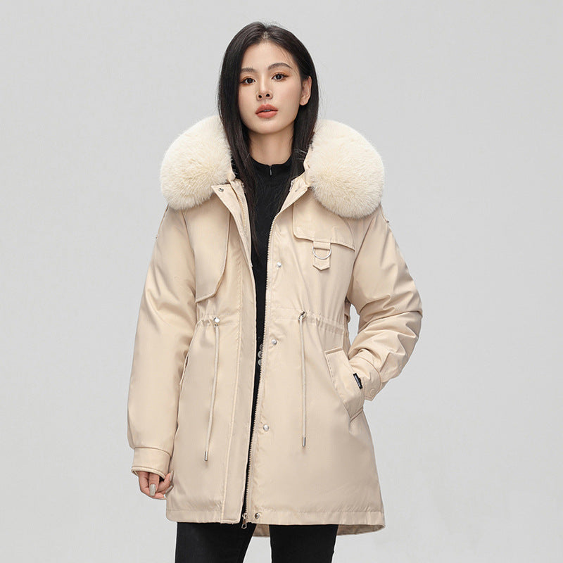 Women's Parka Coat – Oversized Cut – Faux Fur Hood – Adjustable Waist