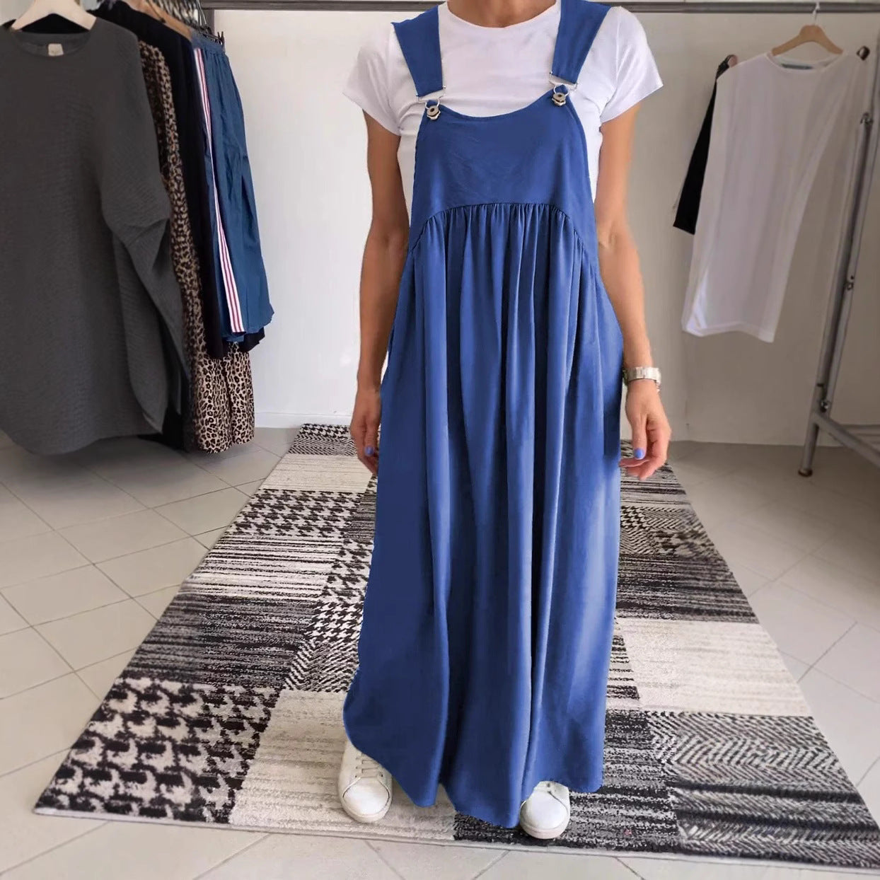 Robe longue femme – Lin coton – Coupe ample – Bretelles à boucle
