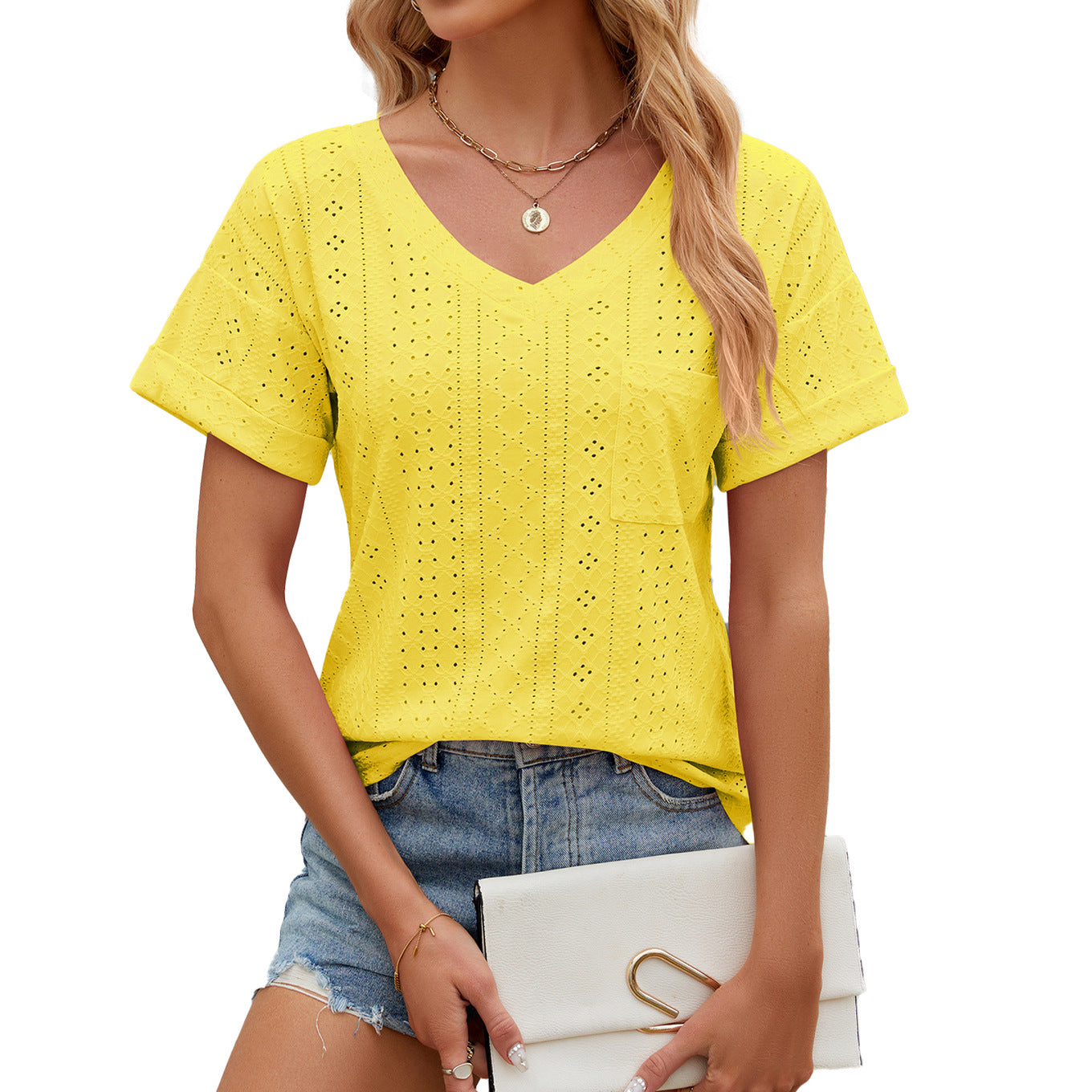 T-shirt women – Relaxed fit – V-neck – Short sleeves – Breathable mesh fabric