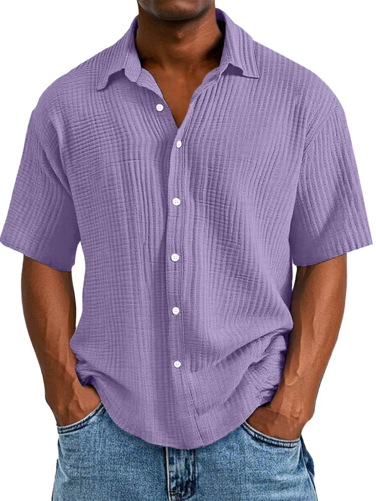 Men's short-sleeve shirt – Relaxed fit – Crinkled fabric – Full button fastening