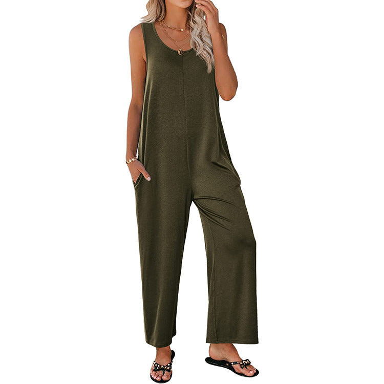 Women's jumpsuit – Wide loose flowing cut – Sleeveless – Soft and breathable fabric