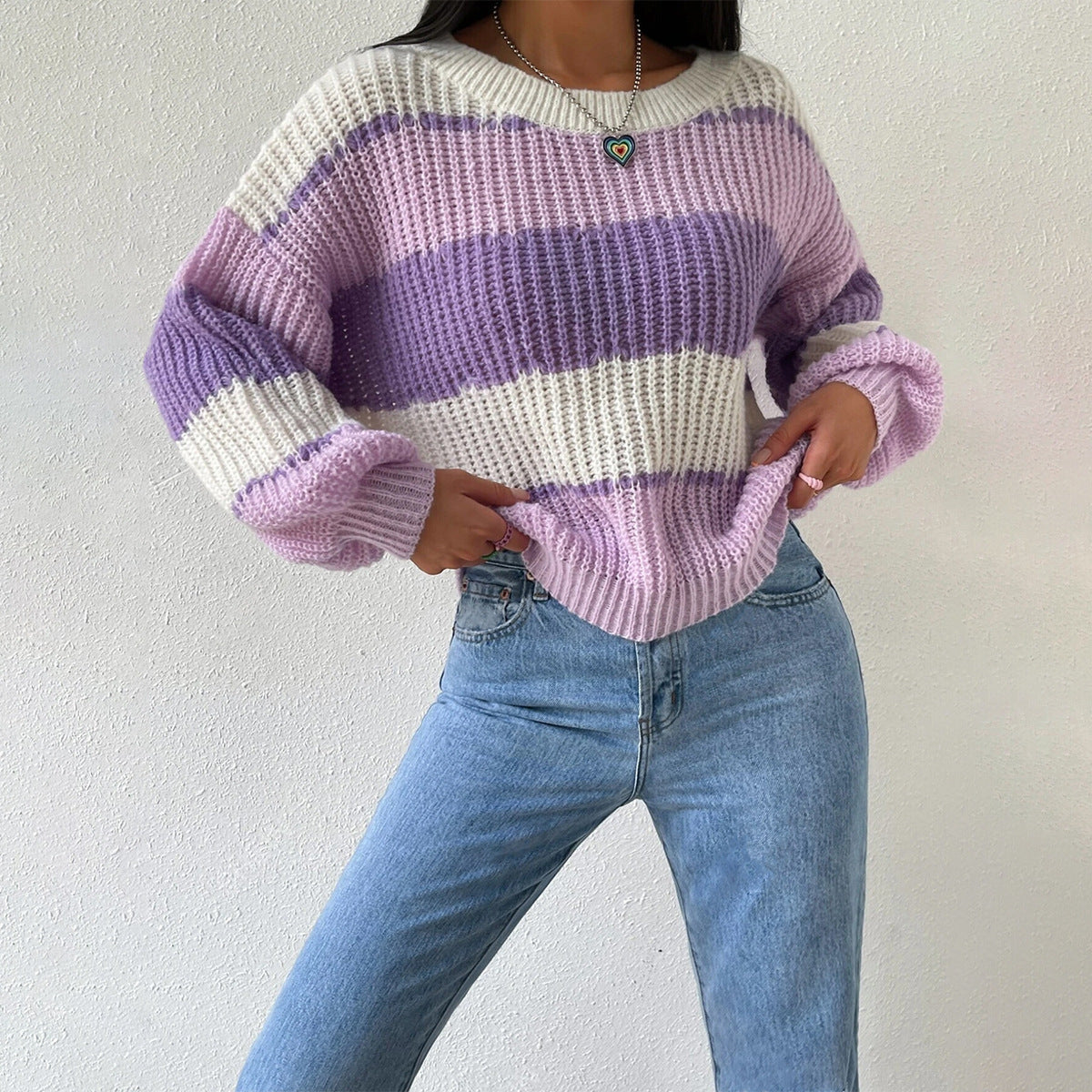 Pull femme – Coupe oversize – Manches longues col rond