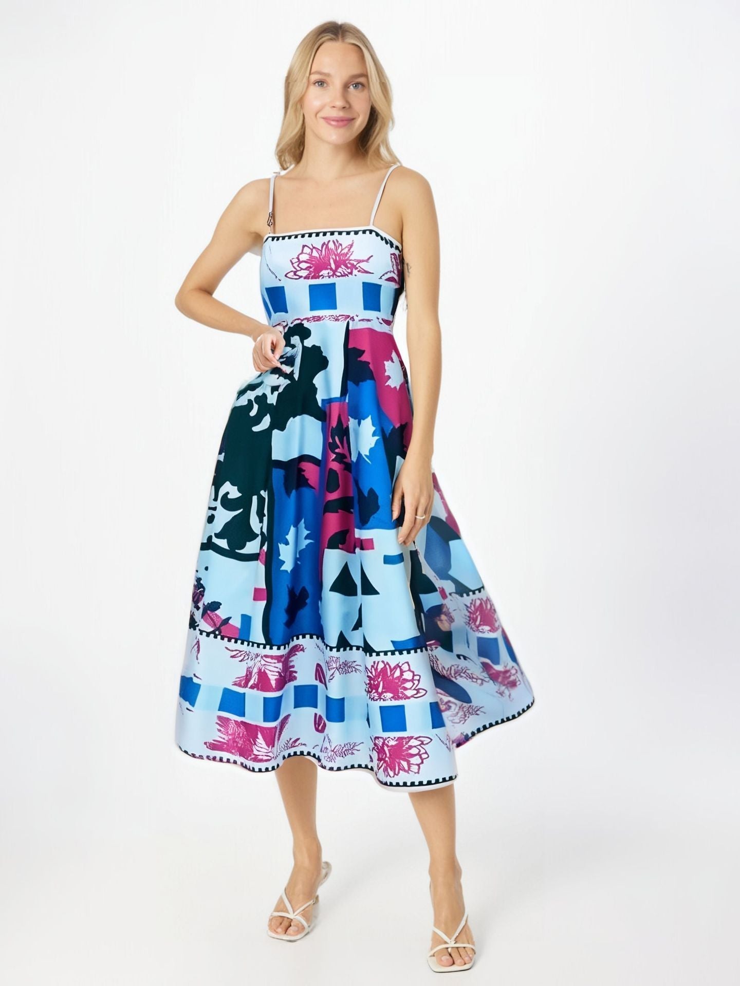 Robe longue femme – Sans bretelles – Taille haute – Satin fluide imprimé abstrait