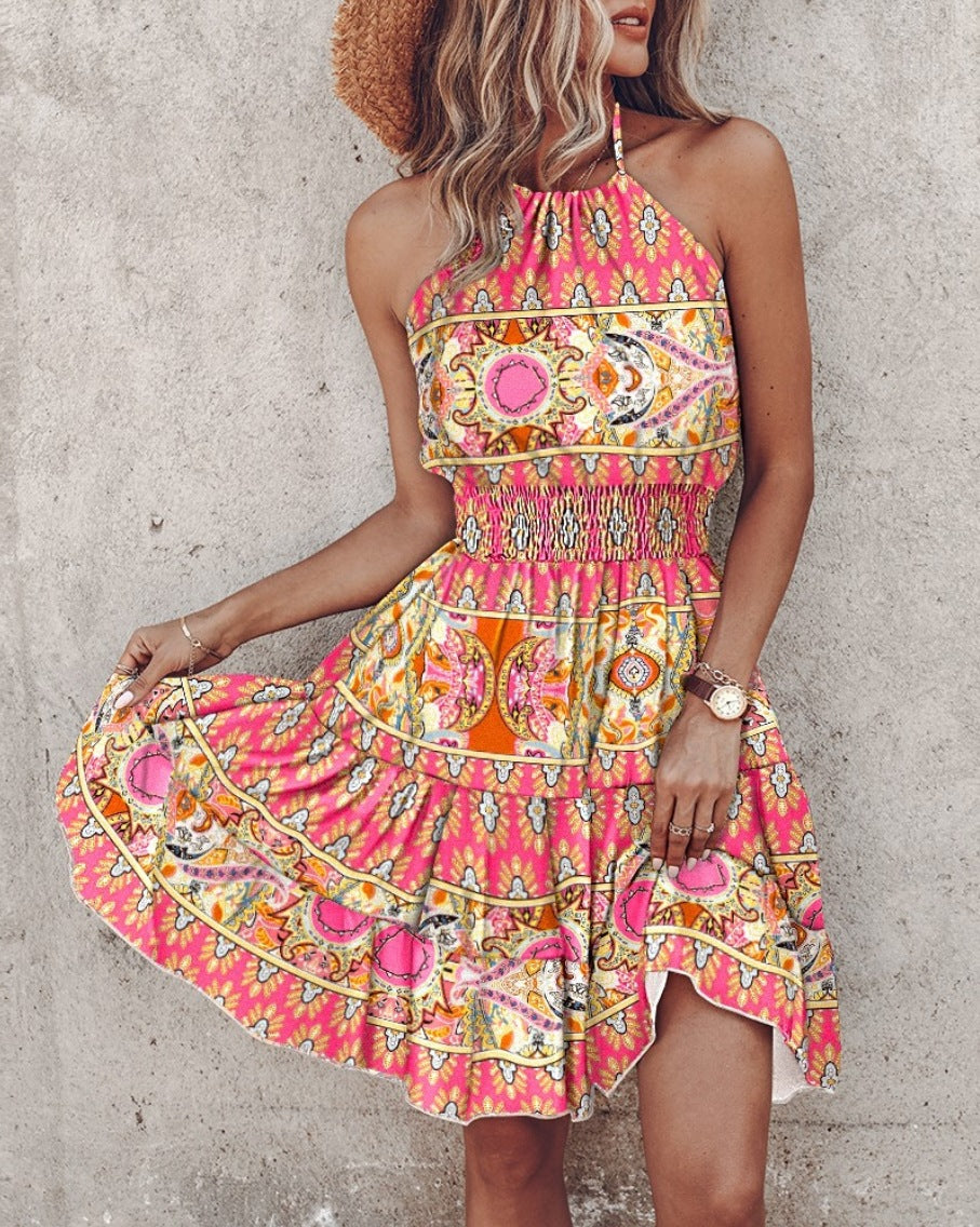 Backless women's dress – Fluid cut – Cotton – Floral and paisley patterns – Midi length