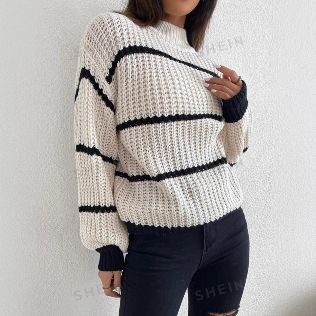 Pull femme – Maille douce – Coupe ample – Rayures classiques – Manches longues